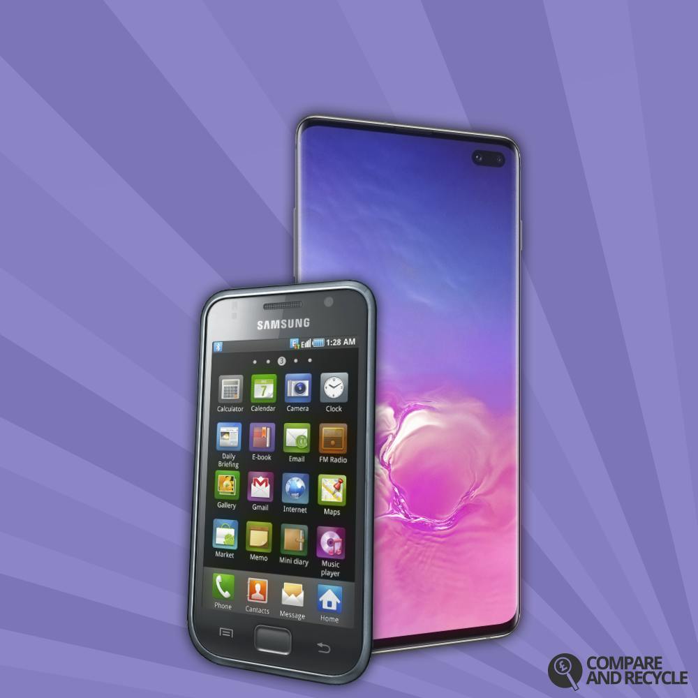 The look of the Galaxy S released in June 2010 vs the Galaxy S10 Plus released in February 2019
